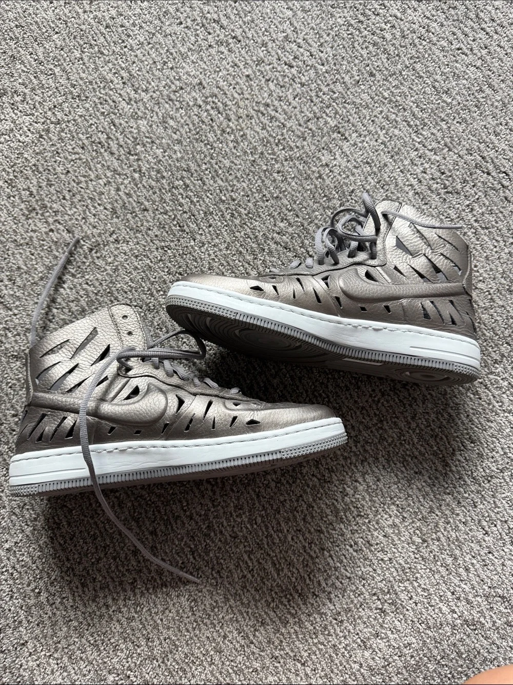 Nike Metallic Silver Laser-Cut High-Top Sneakers - Picture 4 of 5